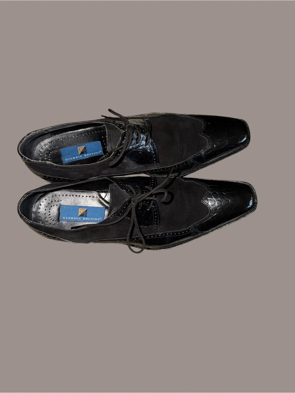 VTG Giorgio Brutini Black Croc Embossed Suede Wingtip Oxfords Men's 13 Y2K